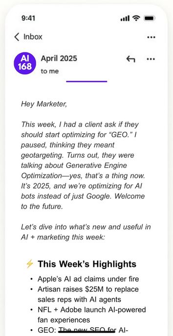 AI 168 email preview in Gmail