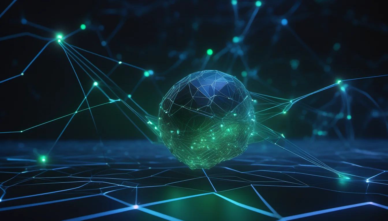 AI search interface with glowing neural connections synthesizing search results