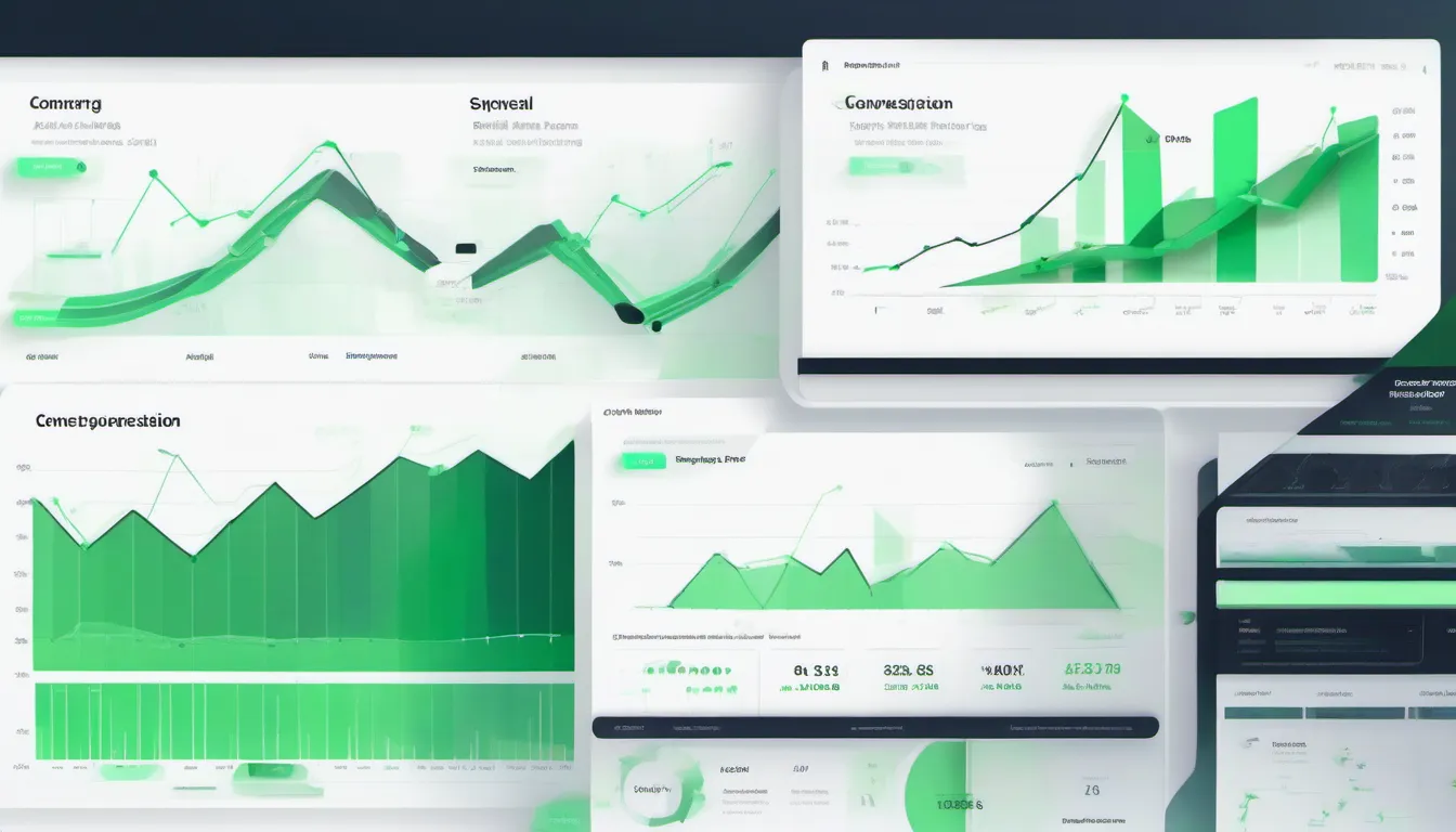 Dark tech background showing A/B testing dashboard with traffic flow metrics, green data visualization points, and minimalist UI interface