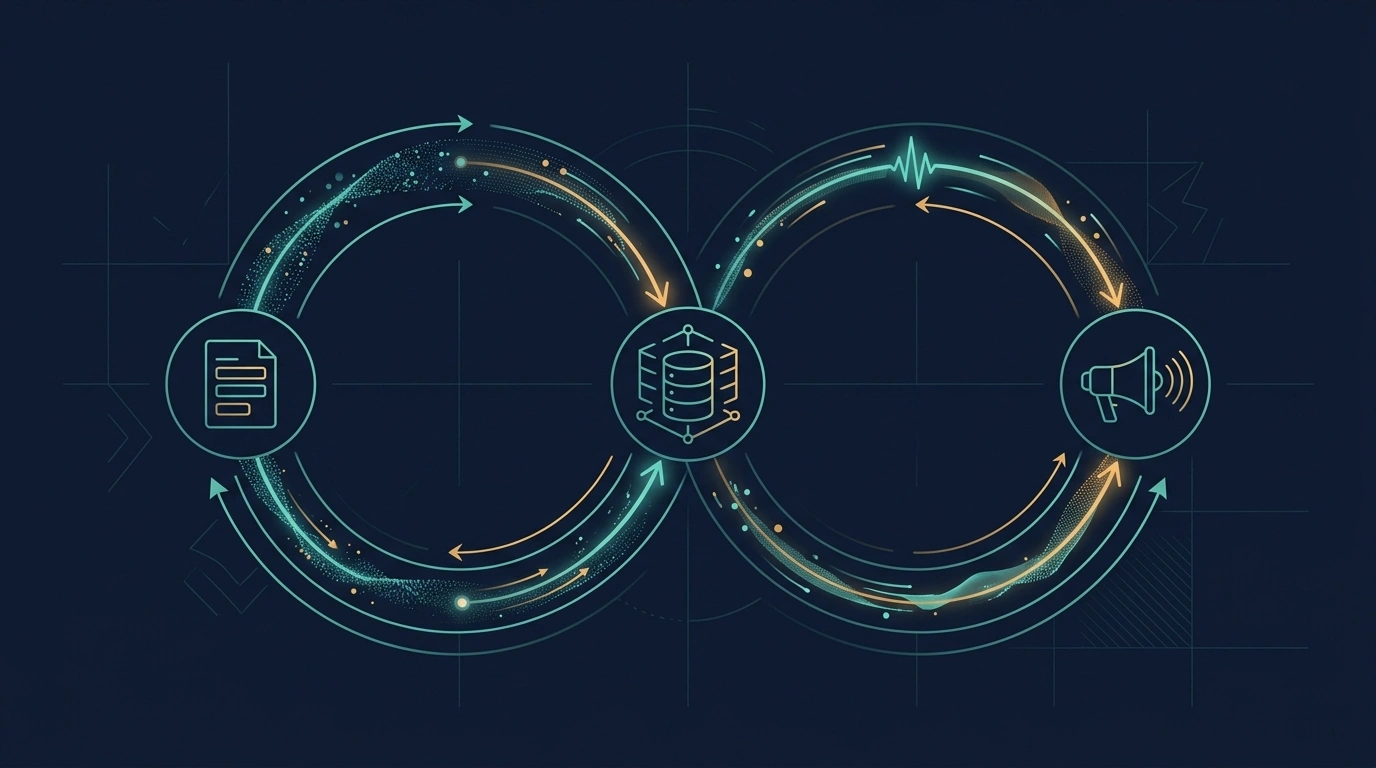 CRM to Google Ads feedback loop - form submission data flows to CRM, offline conversion data flows back to the ad platform