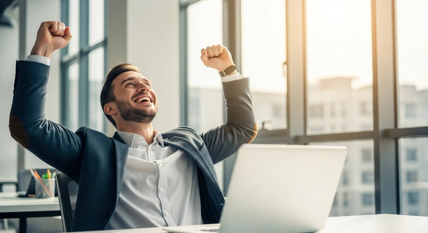 Business owner celebrating improved results from Meta Ads Pixel tracking optimization